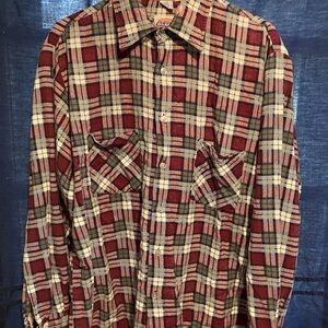 Dickies Vintage Men's Plaid Button-Down Shirt - Red, Gray, Cream